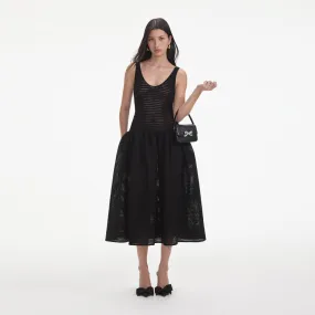Black Crochet Knit Midi Dress