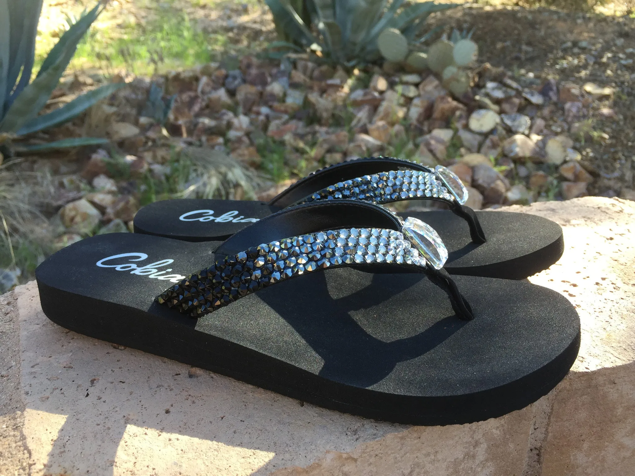 Black Diamond Ombre' Rockstar Swarovski Crystal Flat Flip-flops by Sparkle Steps