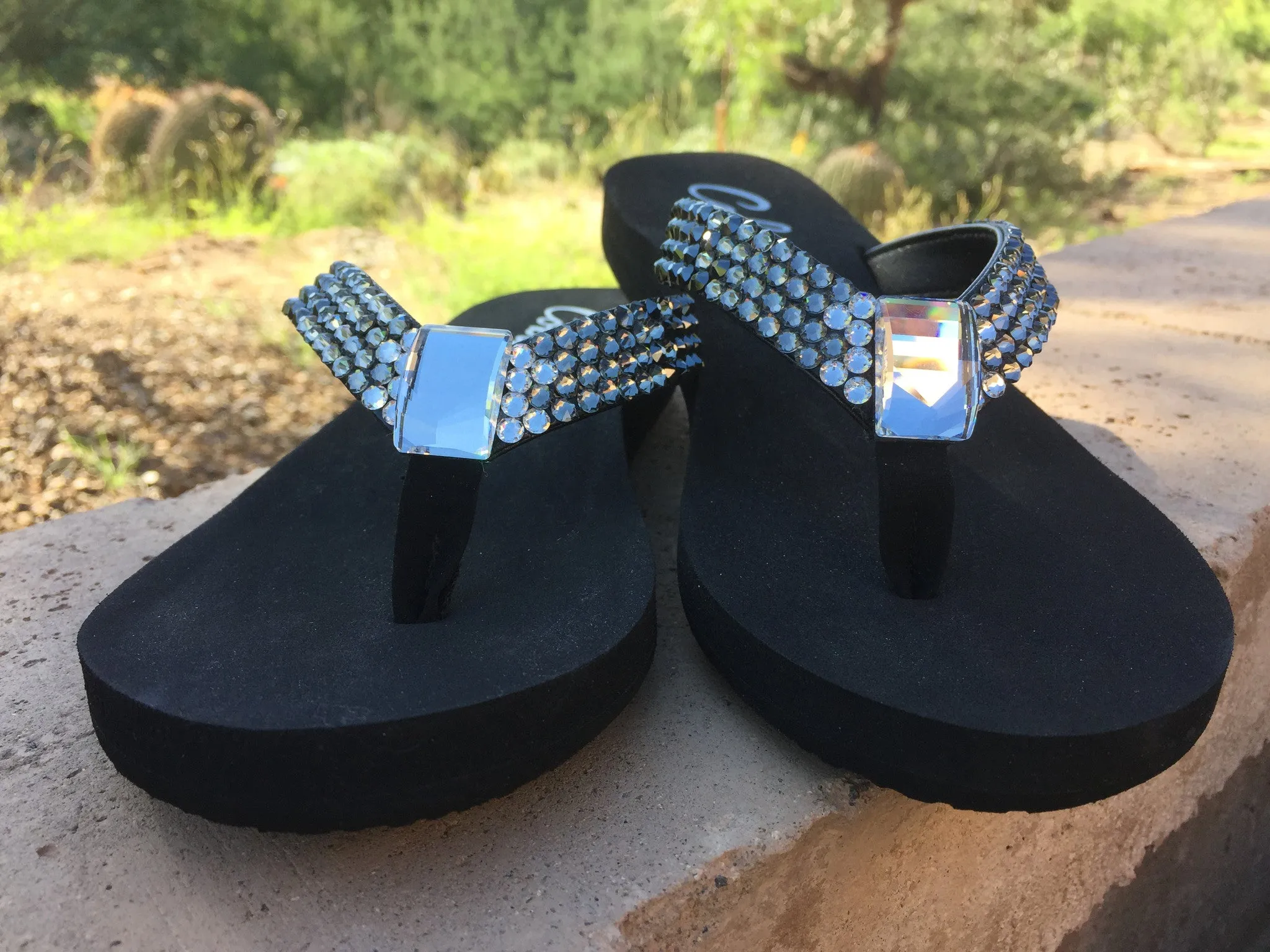 Black Diamond Ombre' Rockstar Swarovski Crystal Flat Flip-flops by Sparkle Steps