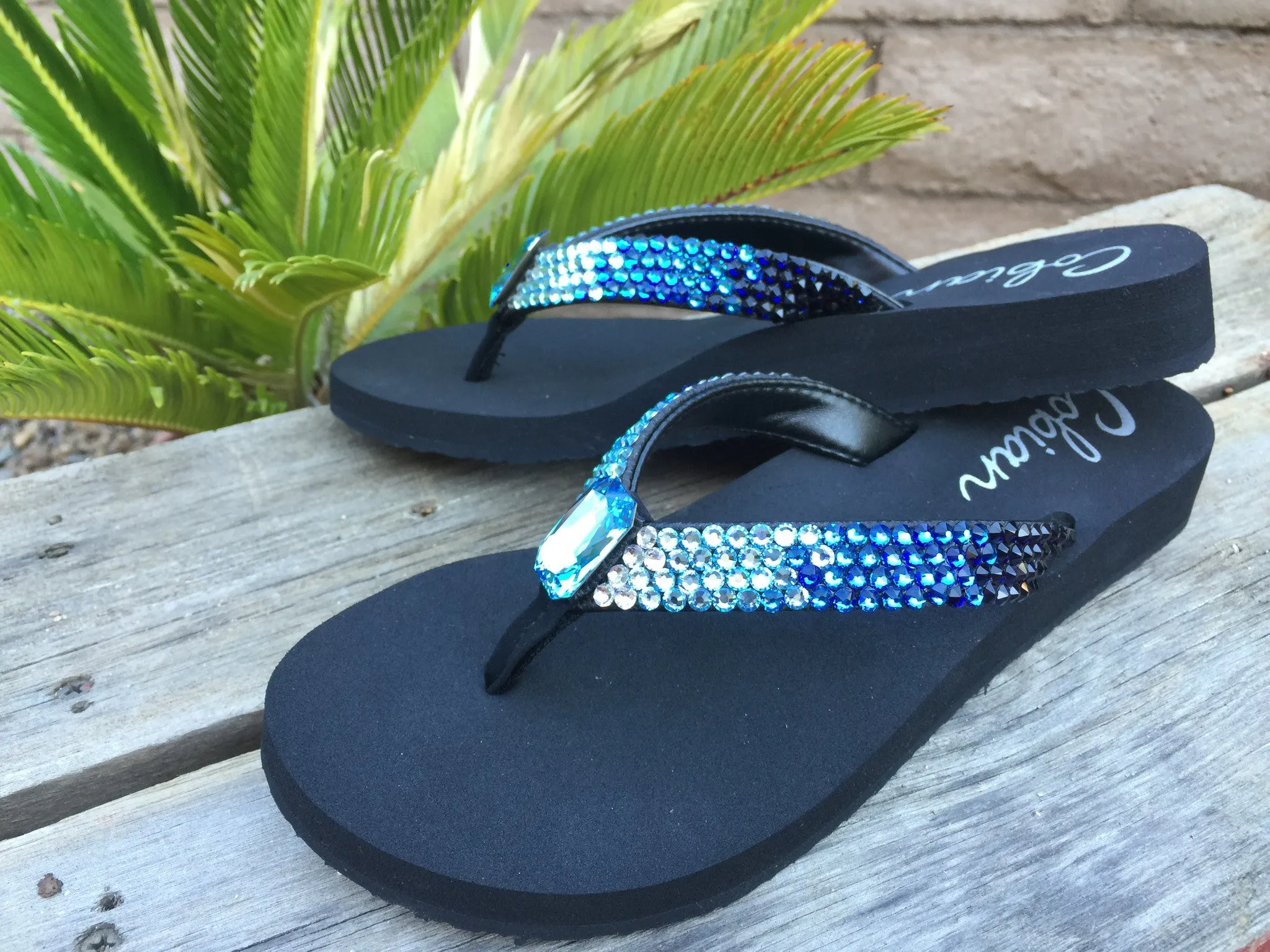 Black Diamond Ombre' Rockstar Swarovski Crystal Flat Flip-flops by Sparkle Steps