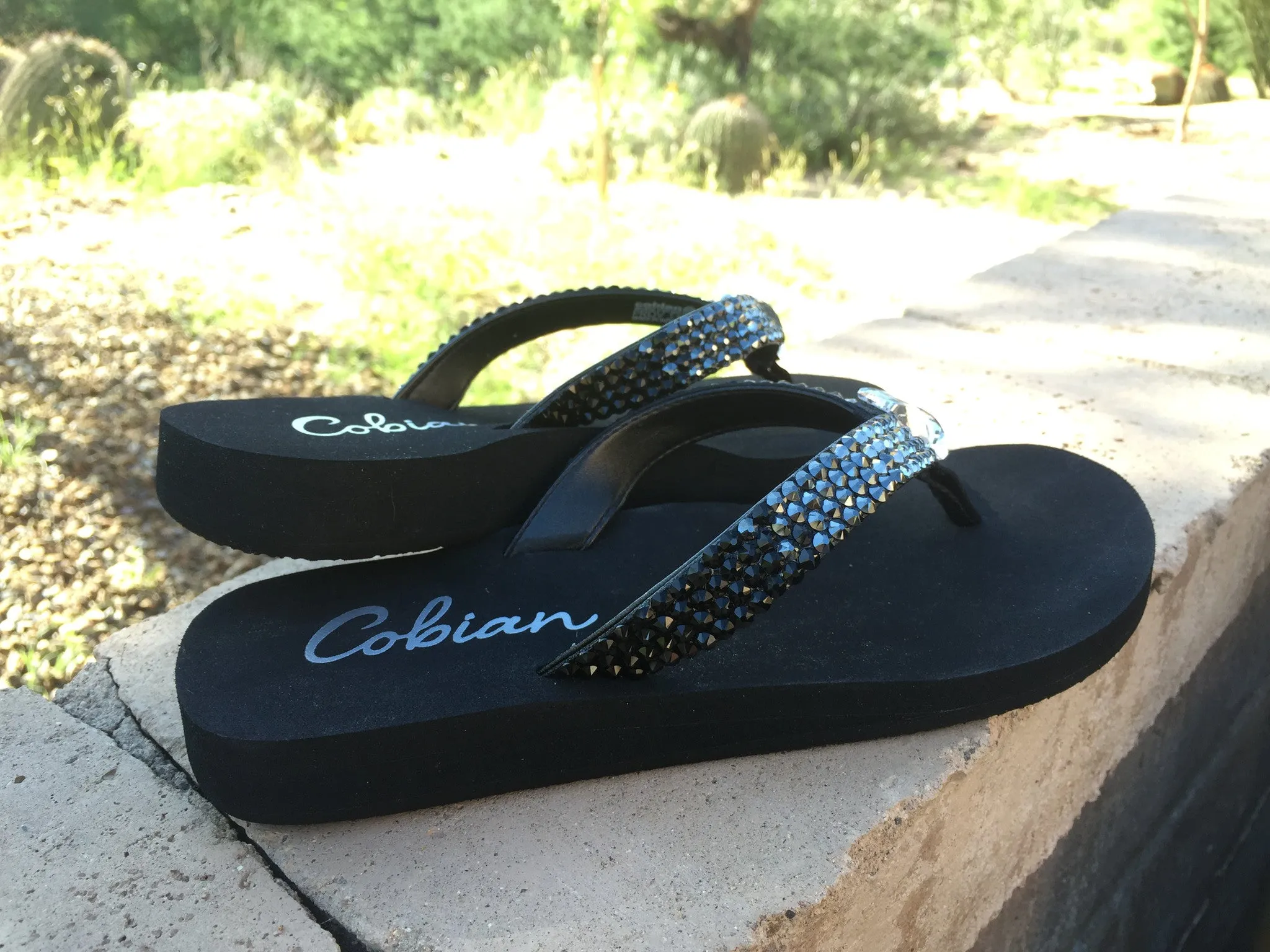 Black Diamond Ombre' Rockstar Swarovski Crystal Flat Flip-flops by Sparkle Steps