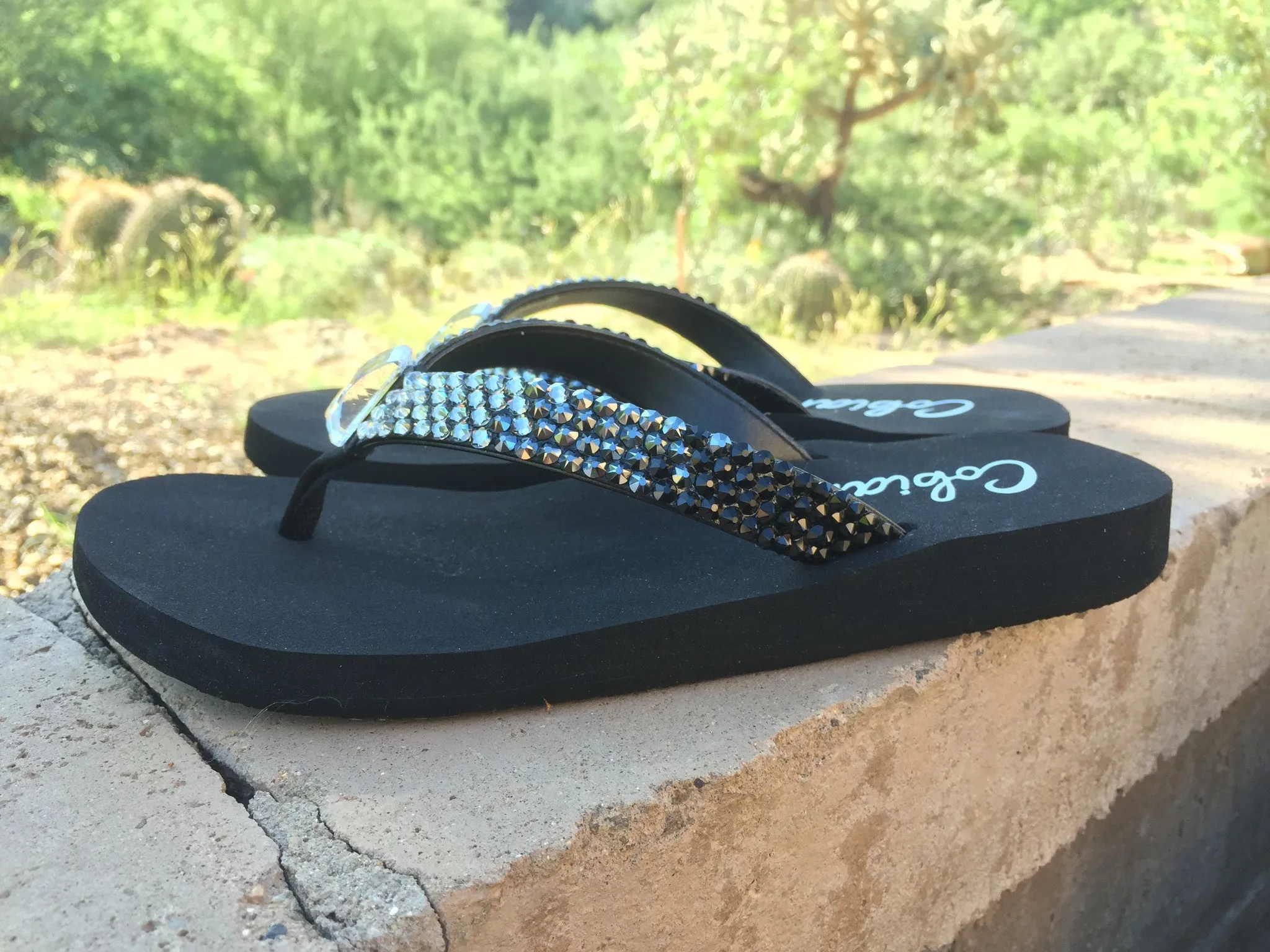 Black Diamond Ombre' Rockstar Swarovski Crystal Flat Flip-flops by Sparkle Steps
