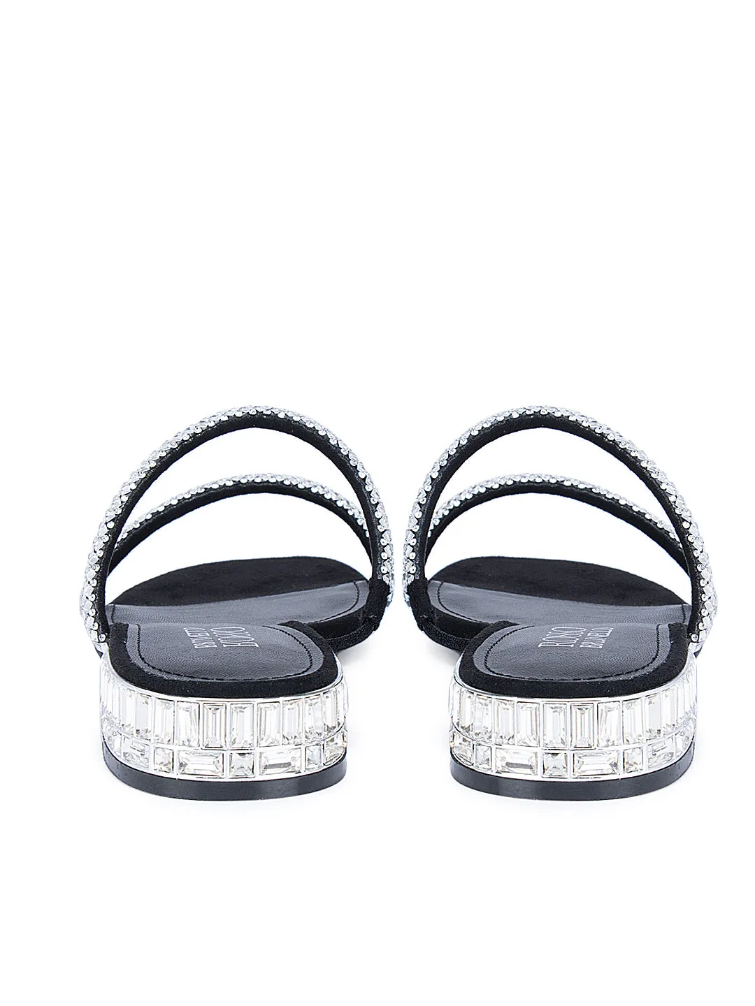 Black Embellished Strappy Flats