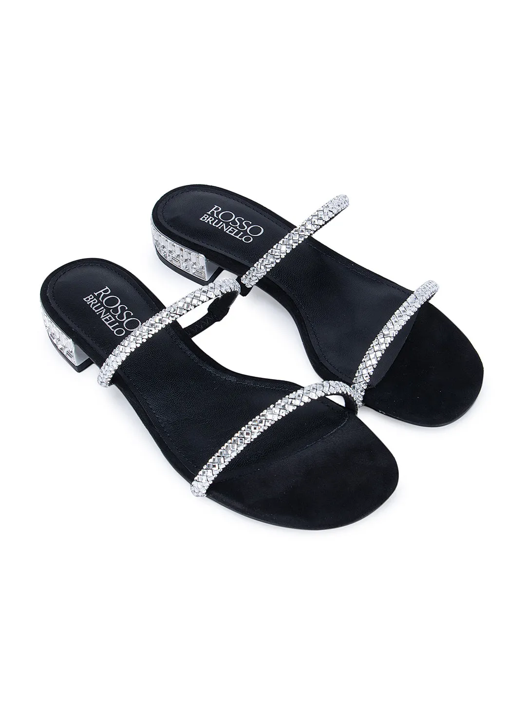 Black Embellished Strappy Flats
