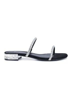 Black Embellished Strappy Flats