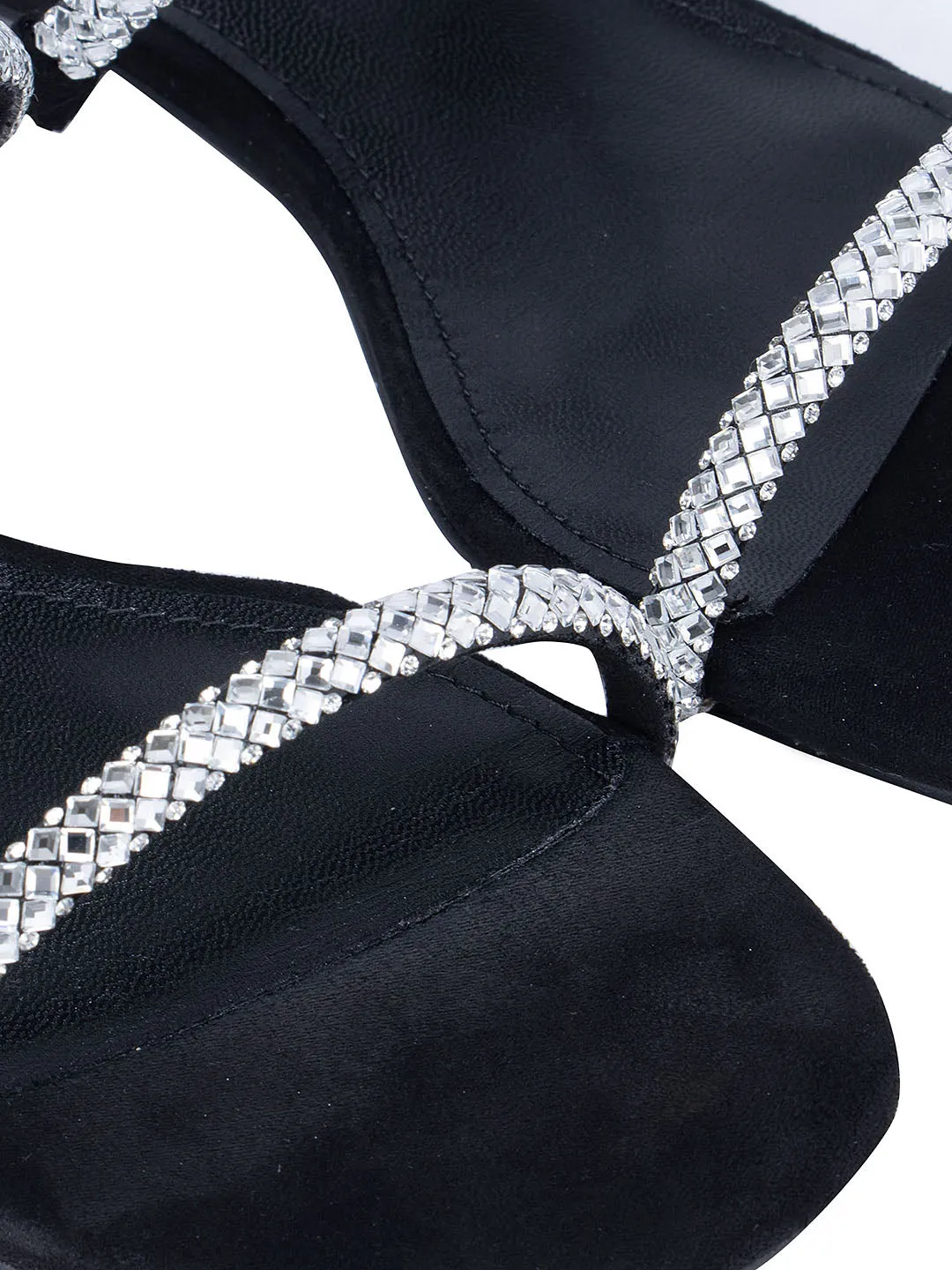 Black Embellished Strappy Flats