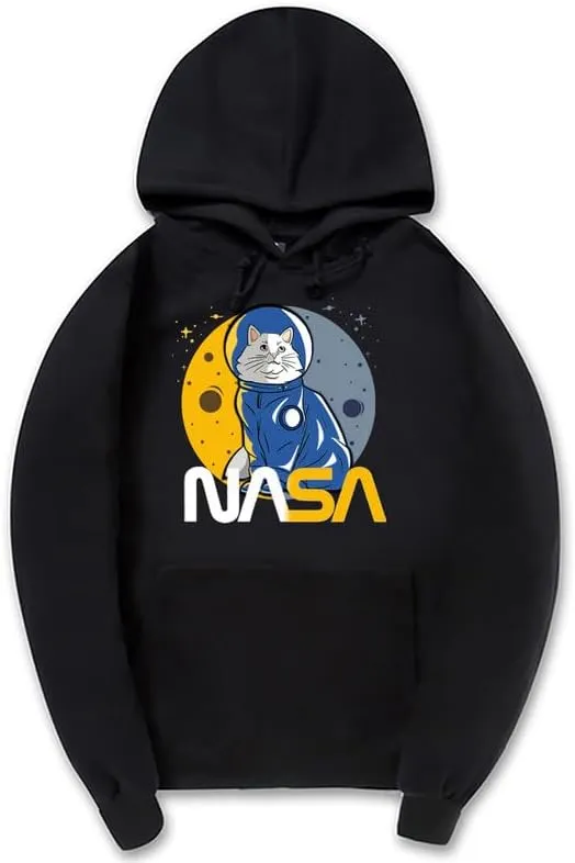 CORIRESHA Teen's Astronaut NASA Hoodie Casual Long Sleeve Drawstring Cat Sweatshirt