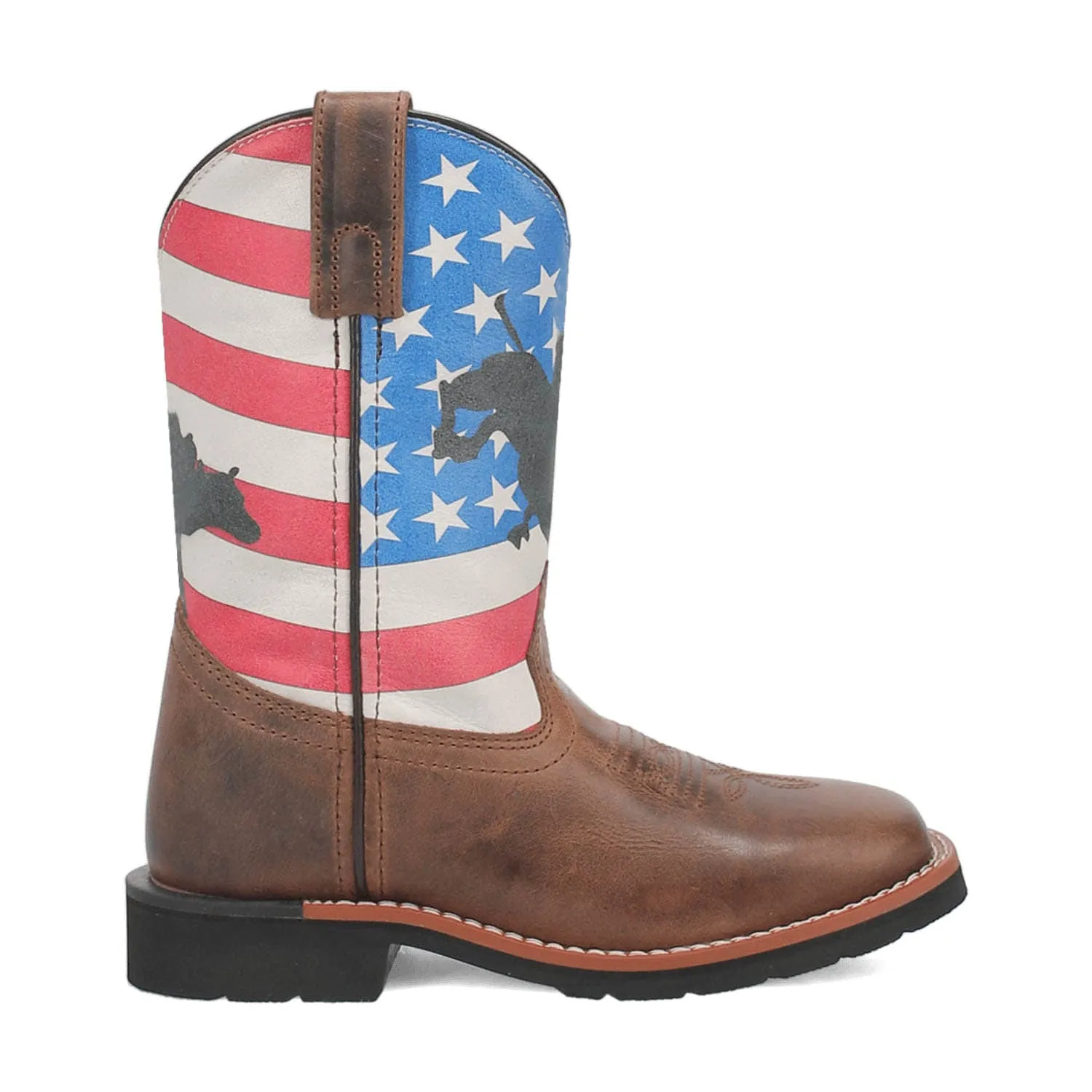 Dan Post Youth Unisex Buck Brown/Flag Leather Cowboy Boots