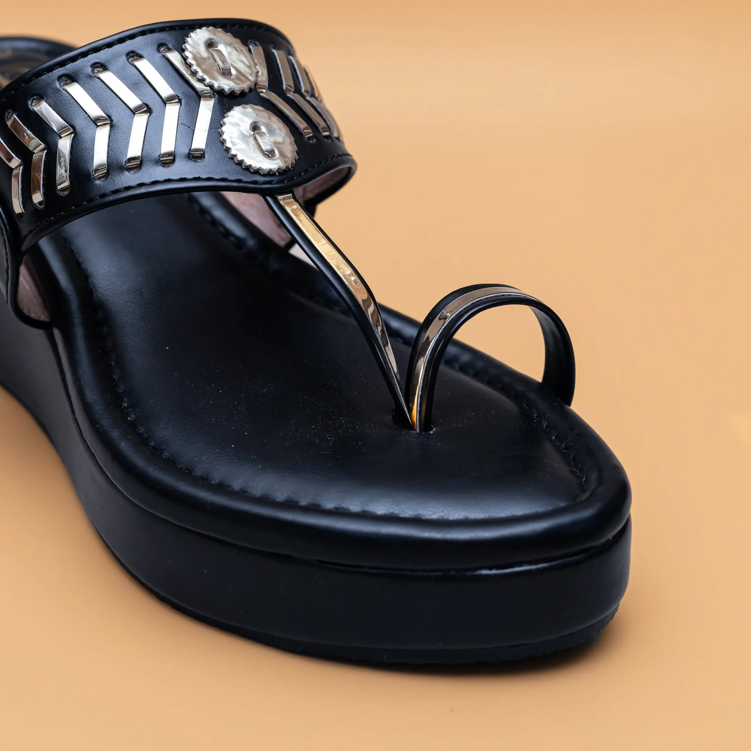 Designer Kolhapuri Platforms - Black