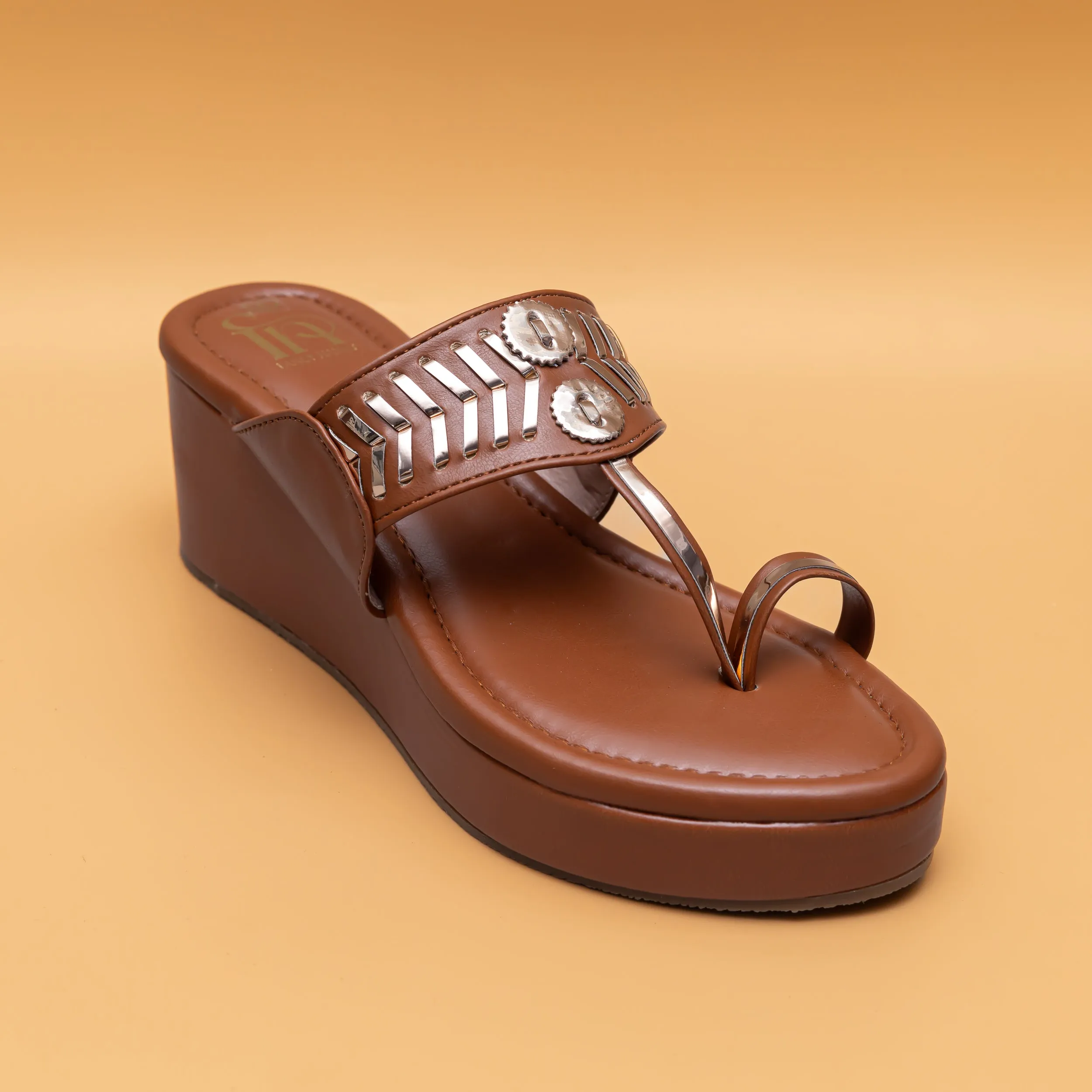Designer Kolhapuri Platforms - Tan
