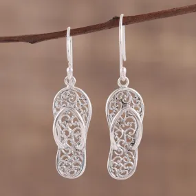 Flip-Flop Time Sterling Silver Flip Flop Sandal Earrings from India