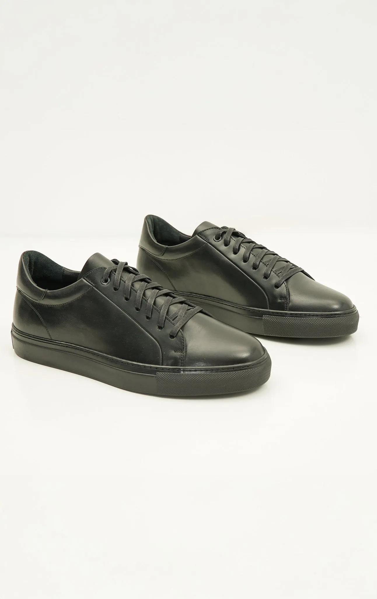 Genuine Leather Court Sneakers - Black