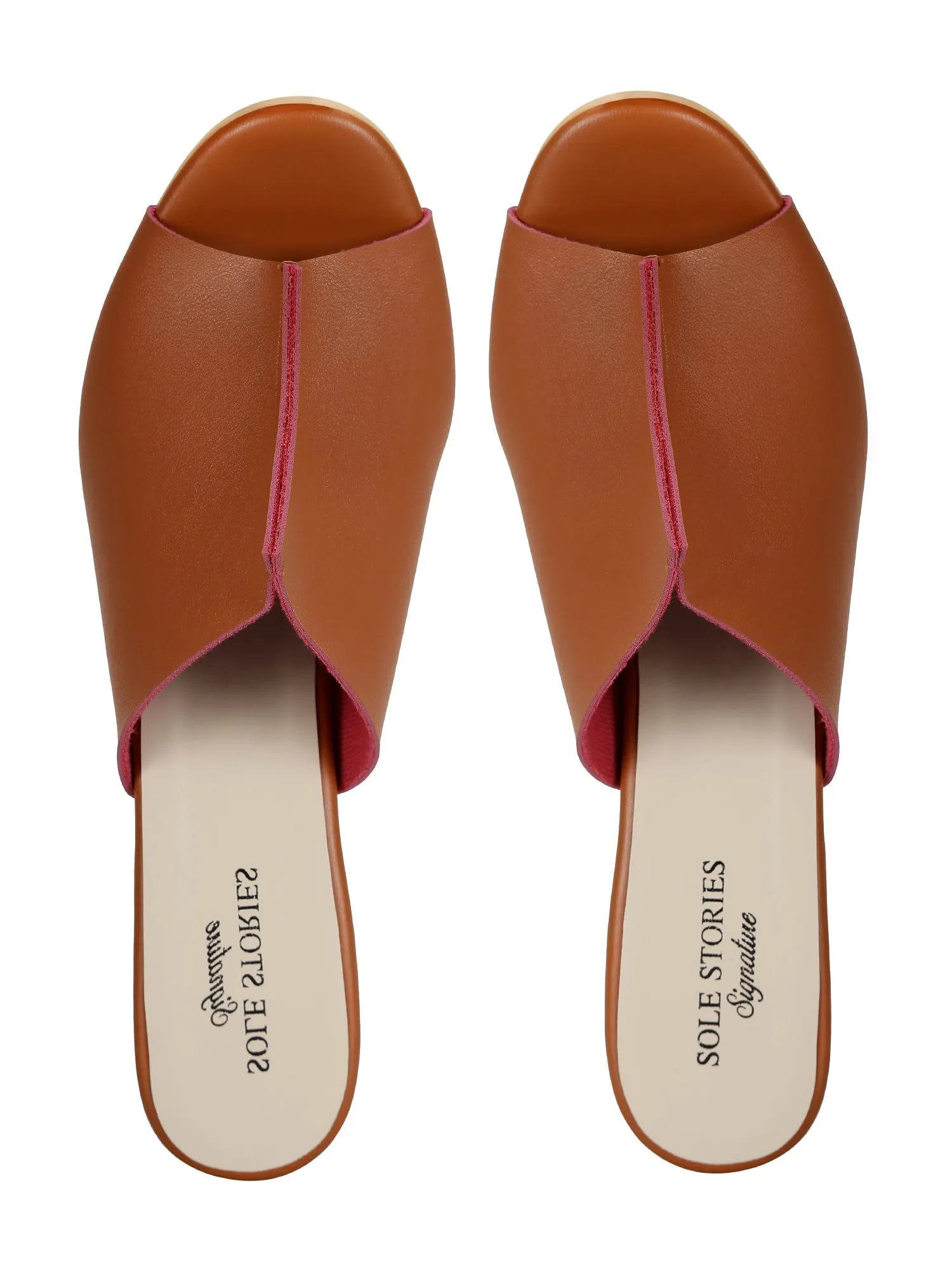 Heels-Two Toned Mules Tan