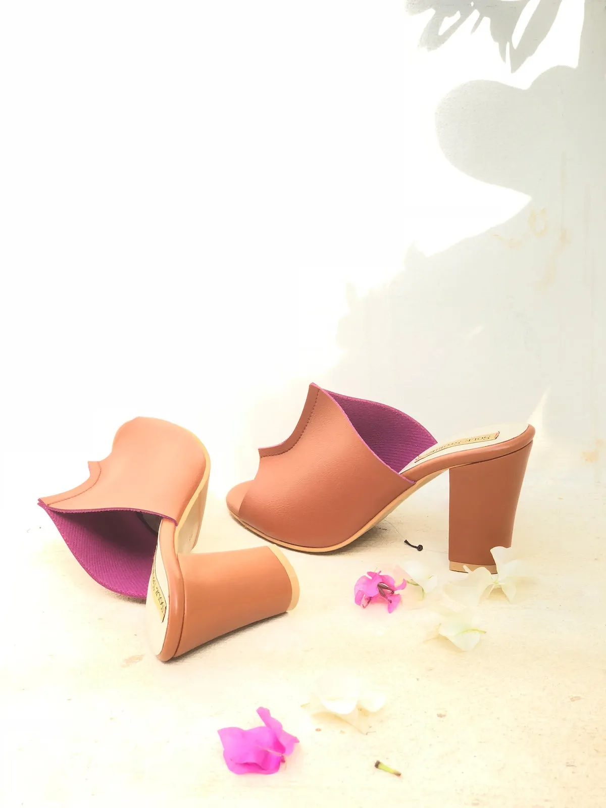Heels-Two Toned Mules Tan