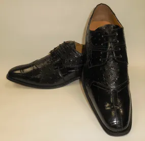 Mens Elegant Black Croco-Look Dress Oxford Shoes Liberty LS1105 S