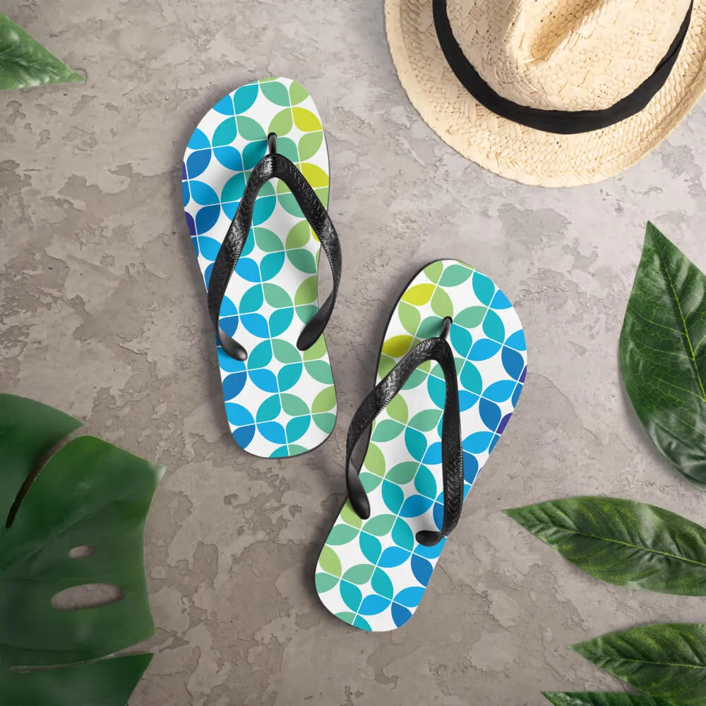 Mid Century Modern Blue Aqua StarChips Flip-Flops