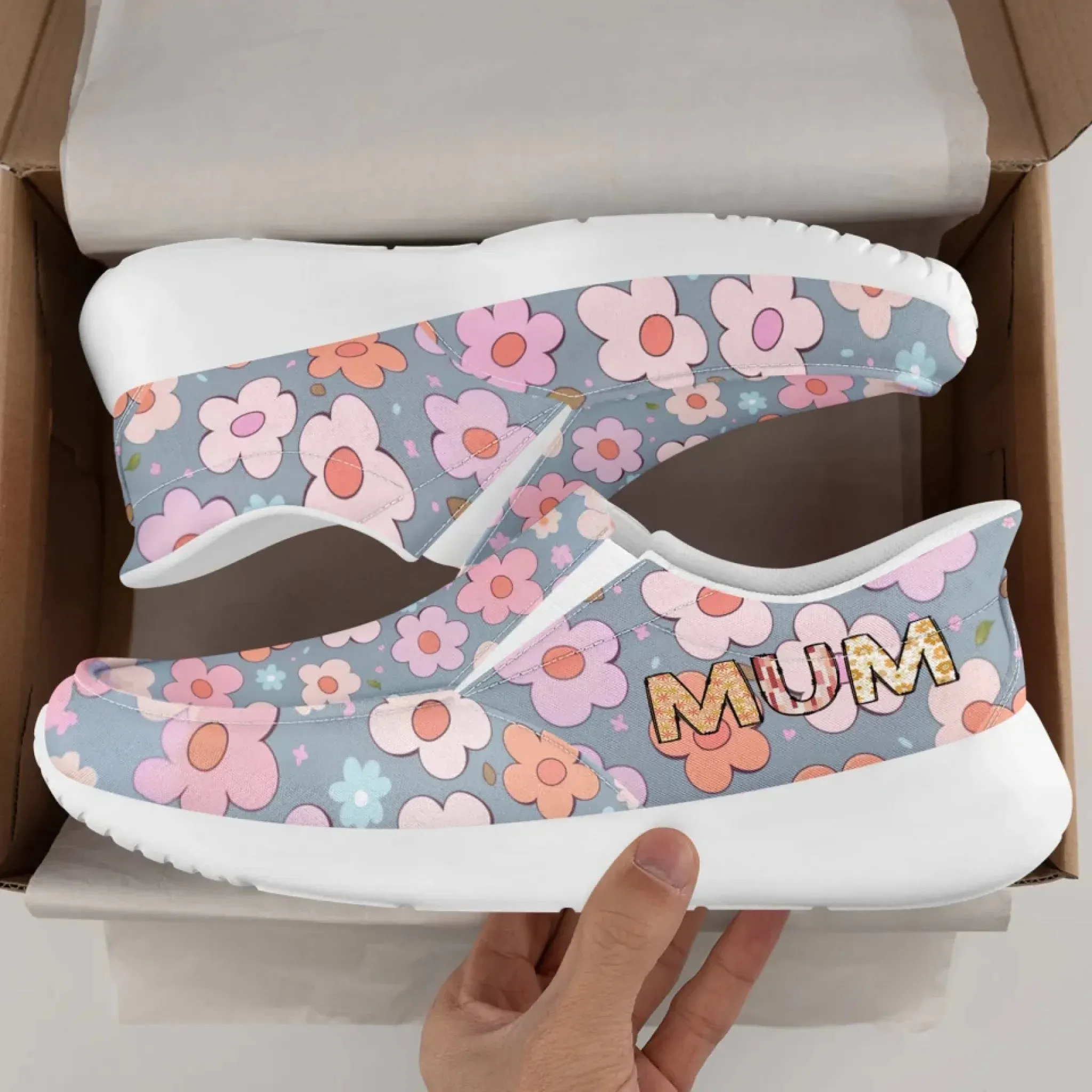 Personalized Mother's Day Sneakers, Custom Floral Design Slip On Shoes, Unique Gift