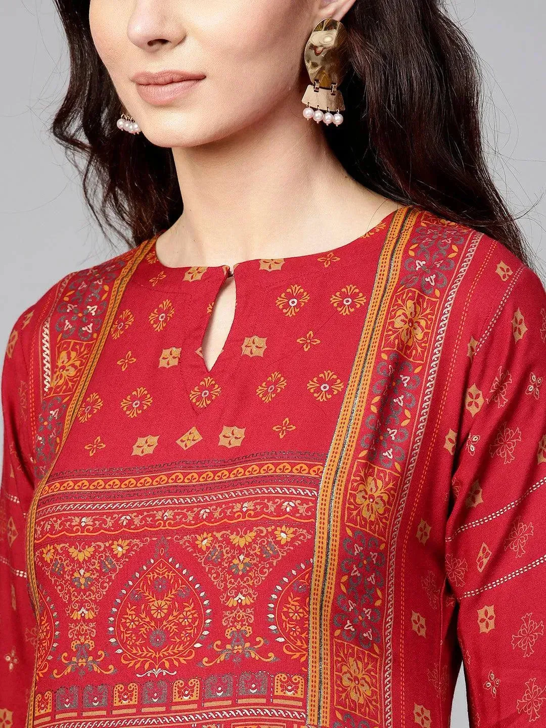 Red Printed Rayon Kurta