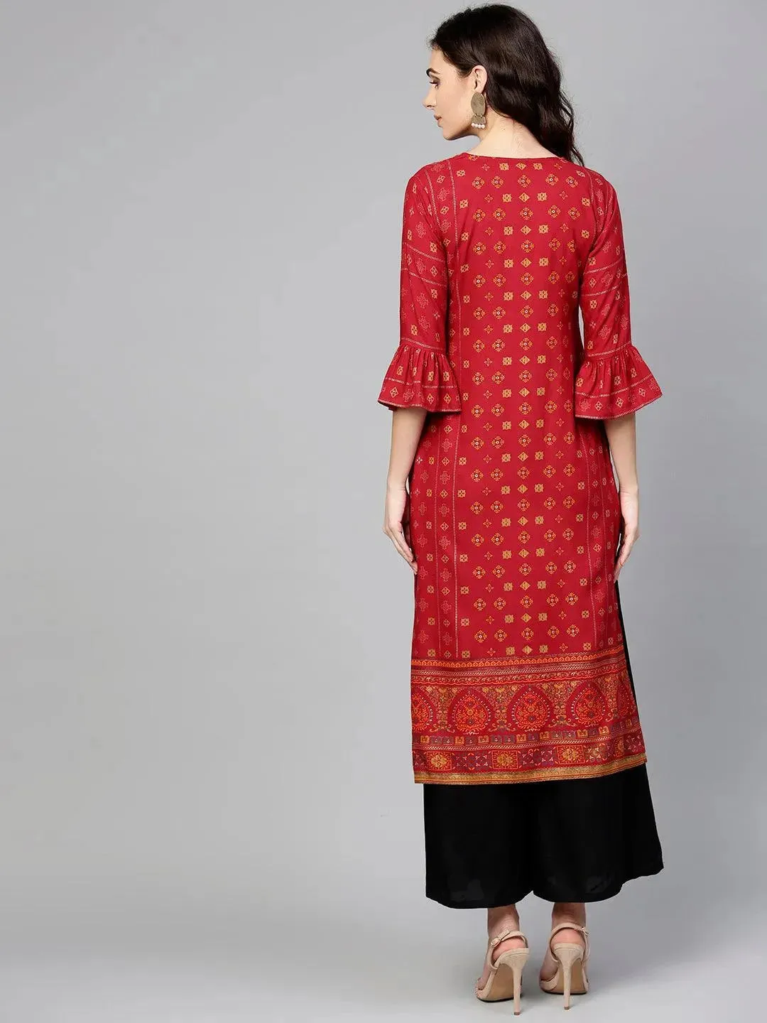 Red Printed Rayon Kurta