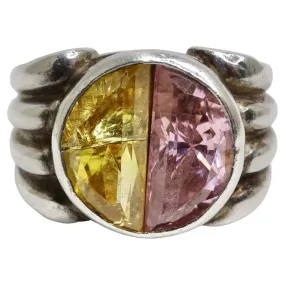 Silver 925 Pink and Yellow Quartz Ring Circa 1960