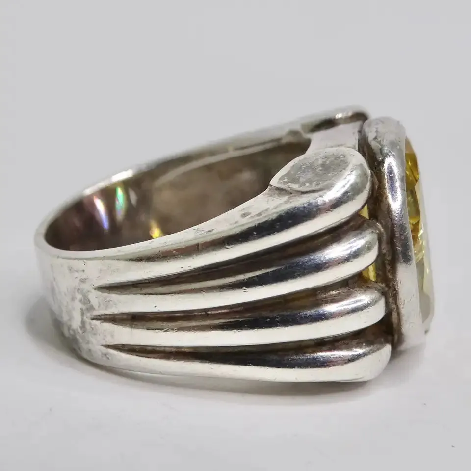 Silver 925 Pink and Yellow Quartz Ring Circa 1960