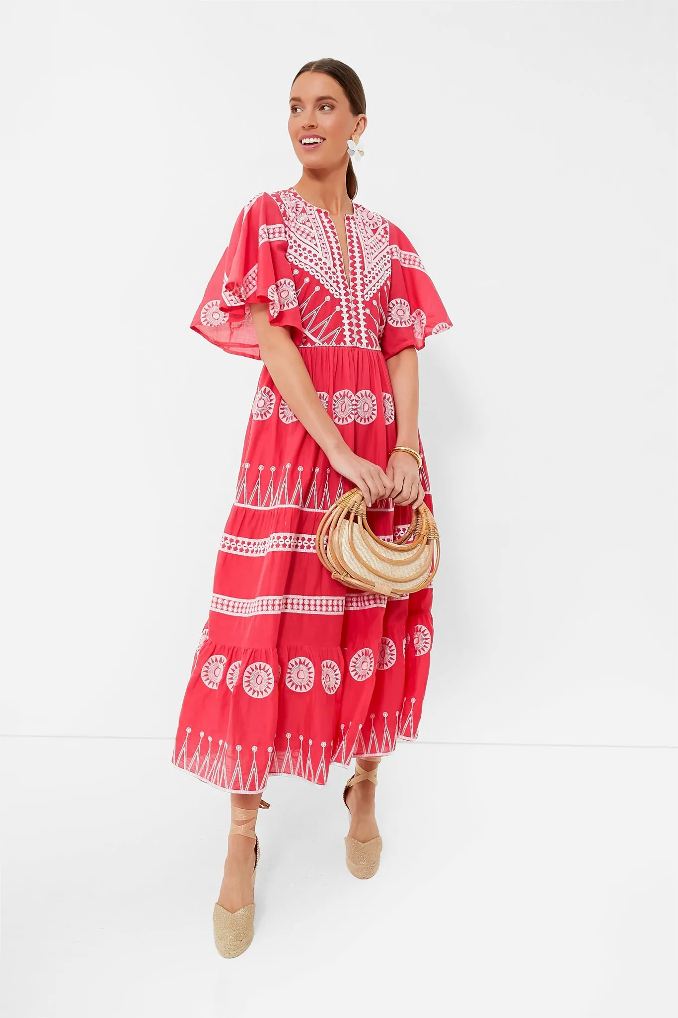 Soleil Red Flirty V-Neck Maxi