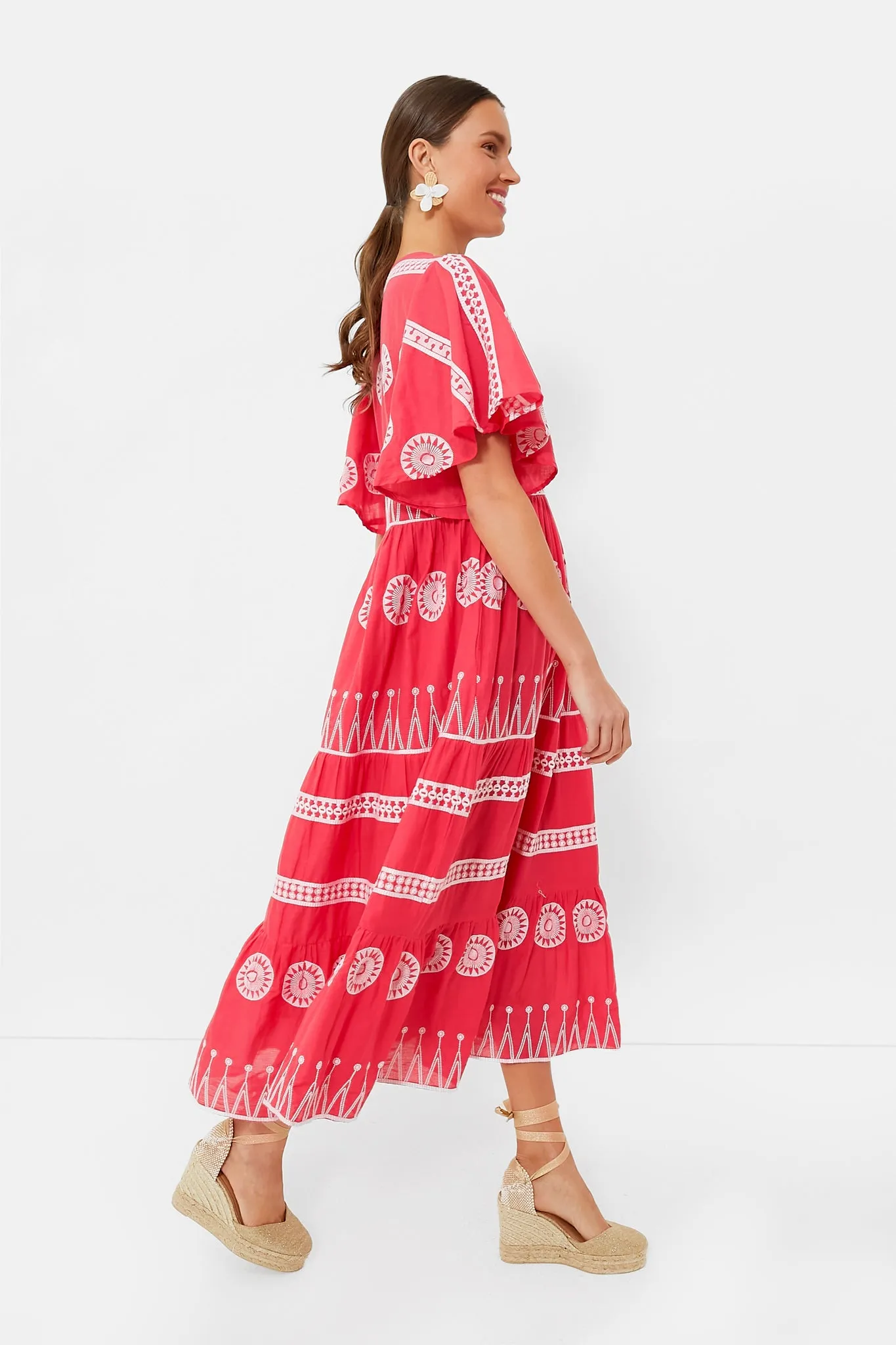 Soleil Red Flirty V-Neck Maxi