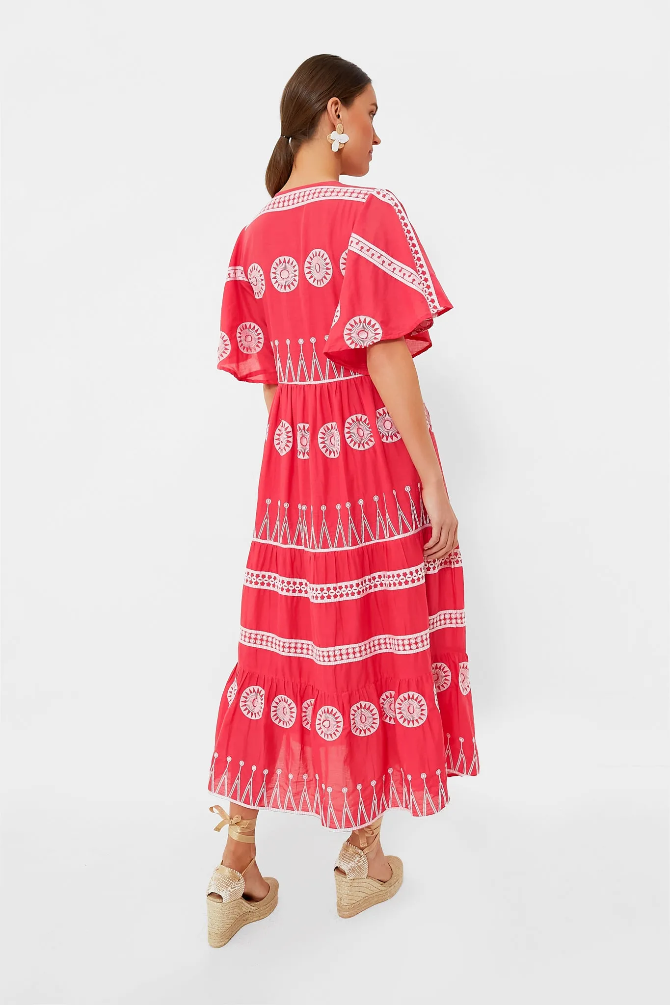 Soleil Red Flirty V-Neck Maxi