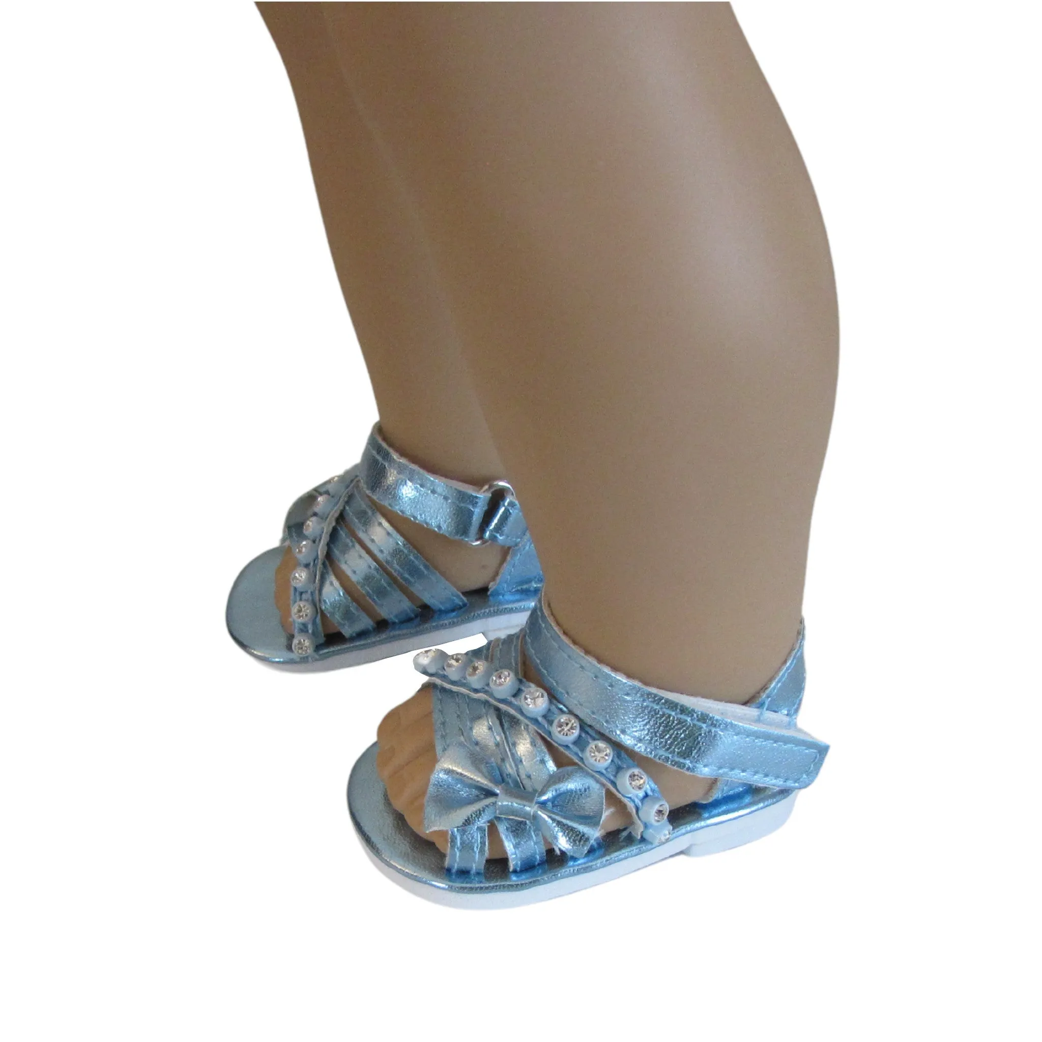 Steel Blue Metallic Sandals for 18-inch dolls
