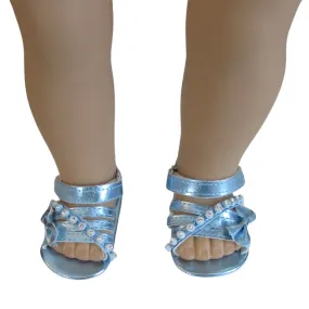 Steel Blue Metallic Sandals for 18-inch dolls