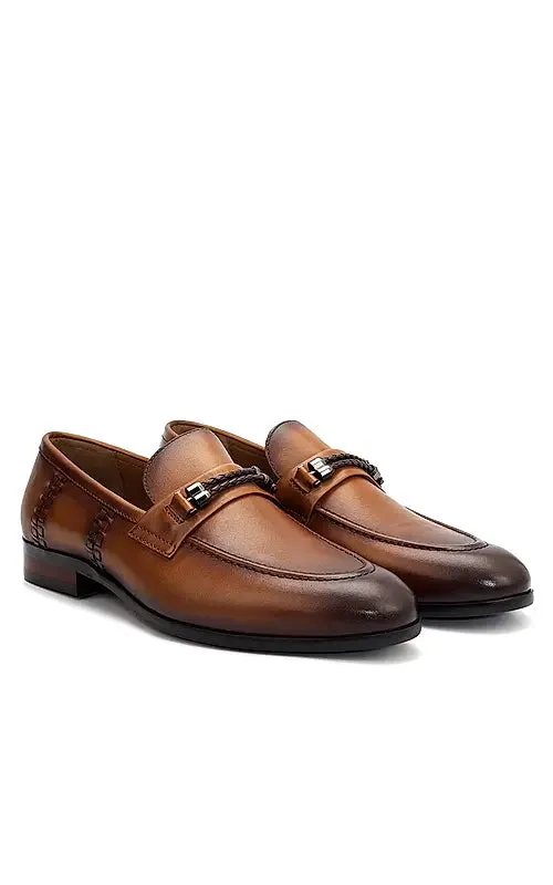Tan Loafers With Braided Panel