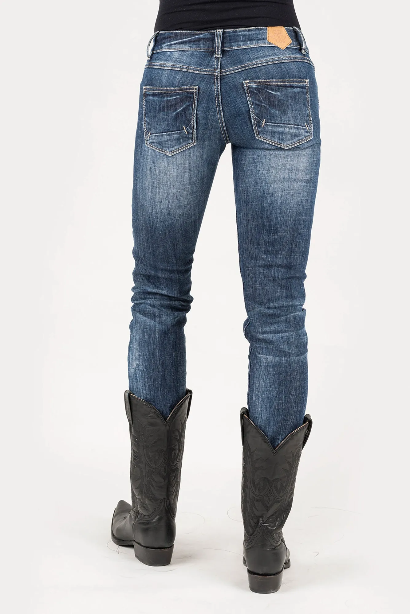 Tin Haul Womens Trixie Pieced Back Deco Blue Cotton Blend Jeans