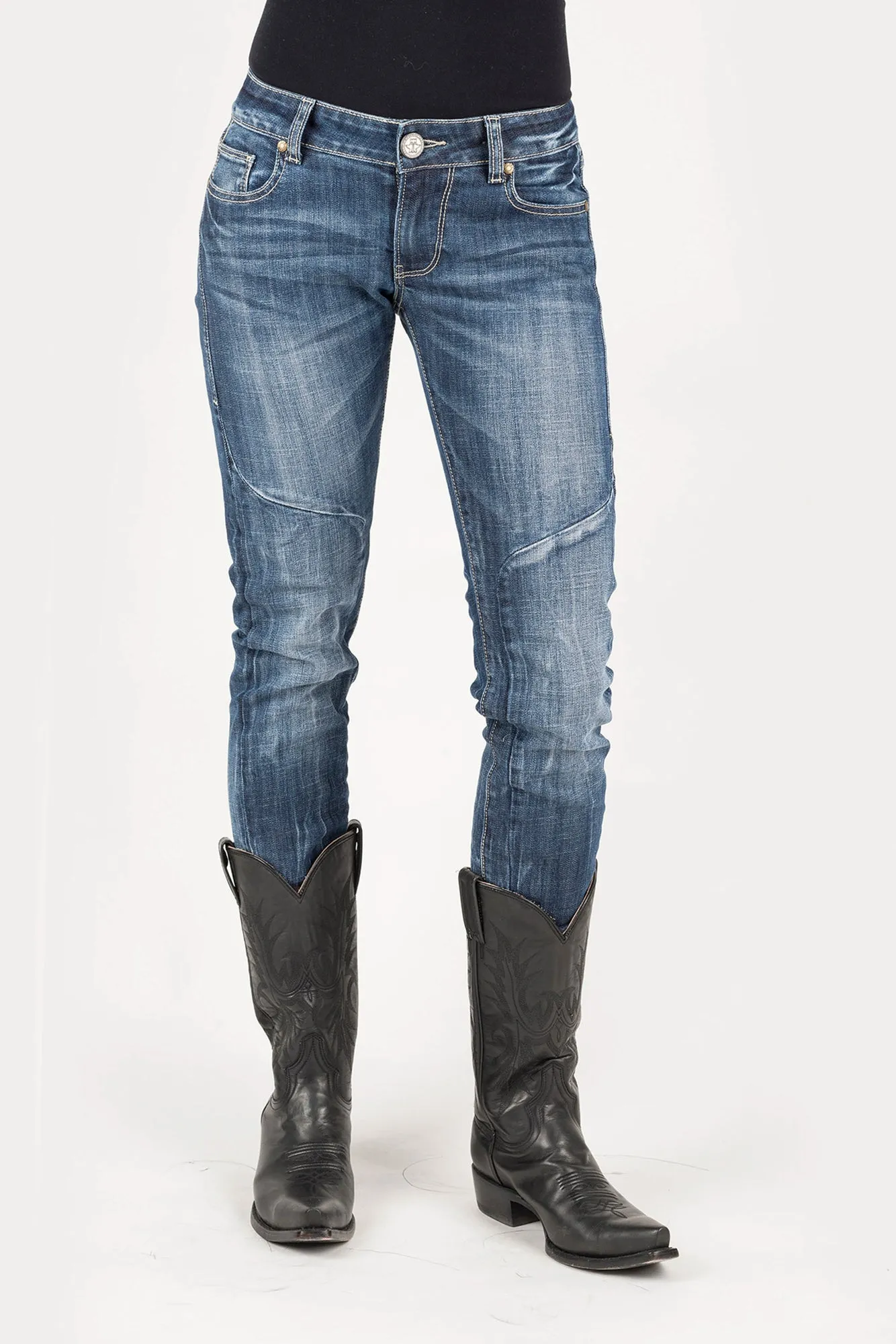 Tin Haul Womens Trixie Pieced Back Deco Blue Cotton Blend Jeans