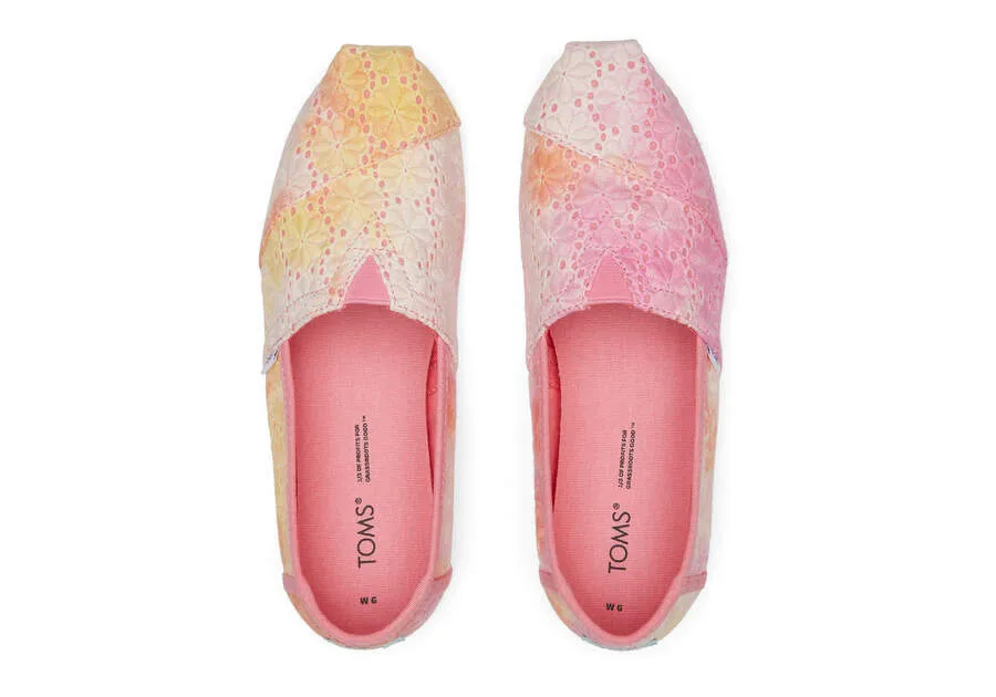 TOMS Womens Alpargata Tie Dye Floral Eyelets Espadrille - Sienna Orange