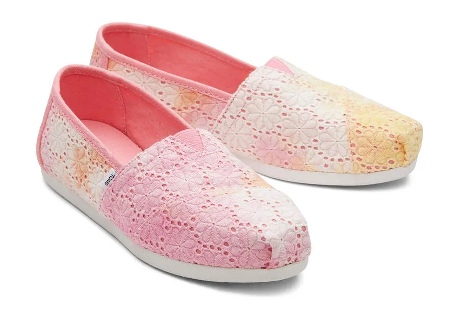 TOMS Womens Alpargata Tie Dye Floral Eyelets Espadrille - Sienna Orange