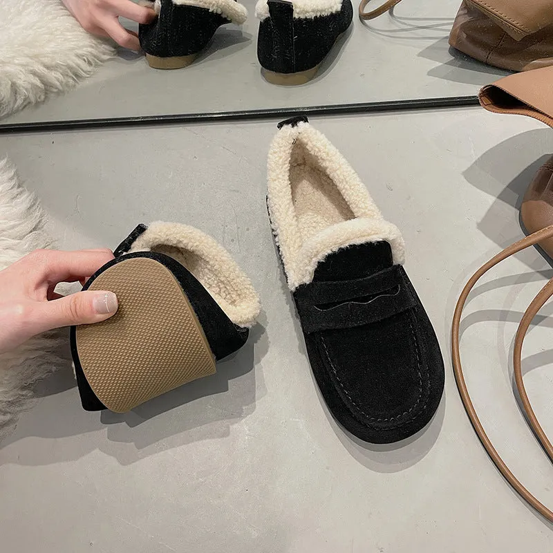 Winter velvet thick-soled flat-soled loafers