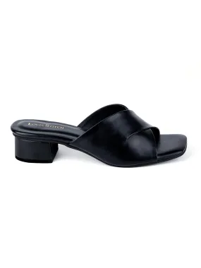 Women's Black Block Heel Mules Lightweight Sandals