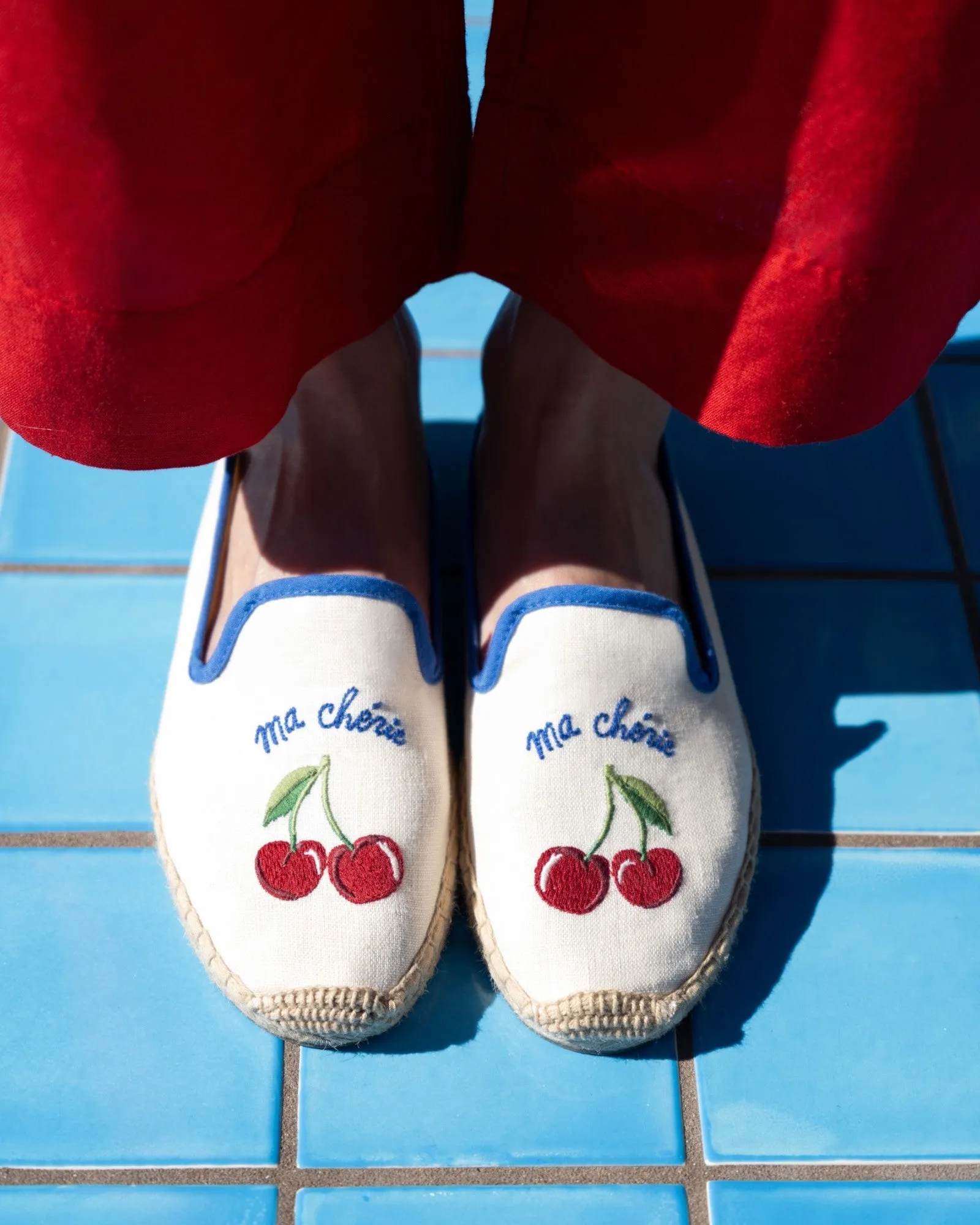 Womens_Espadrilles_The Smoking_Embroidery_Ivory - Blue - Ma Cherie