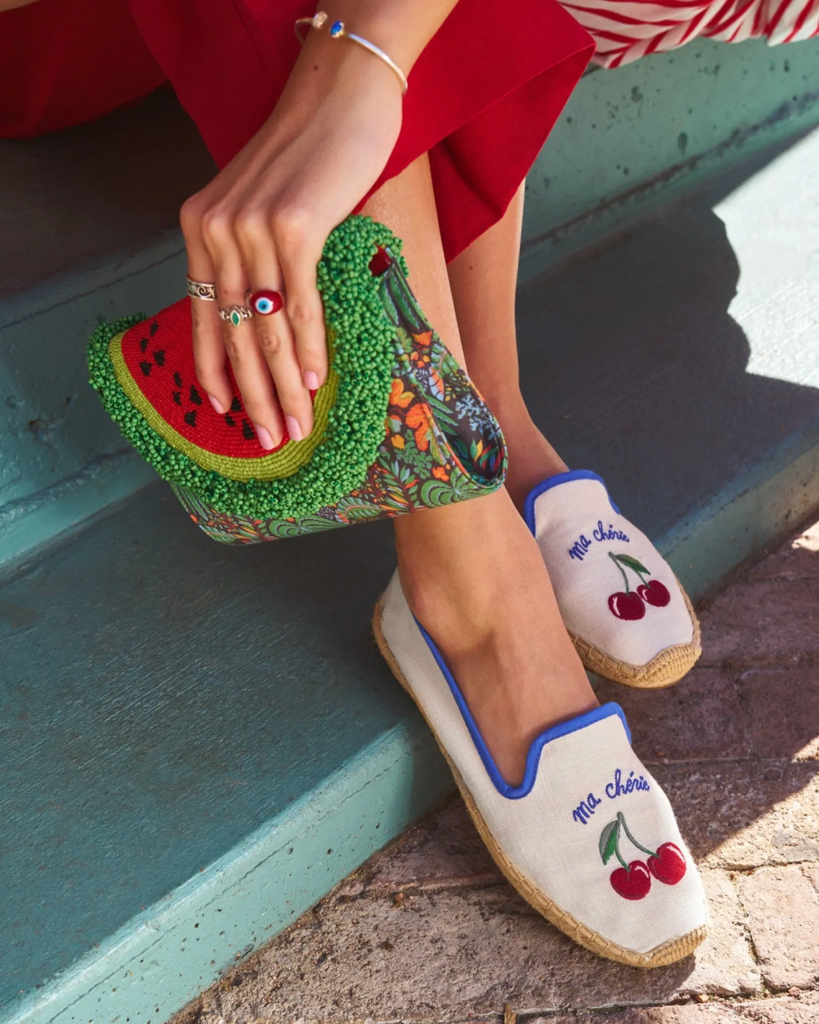 Womens_Espadrilles_The Smoking_Embroidery_Ivory - Blue - Ma Cherie