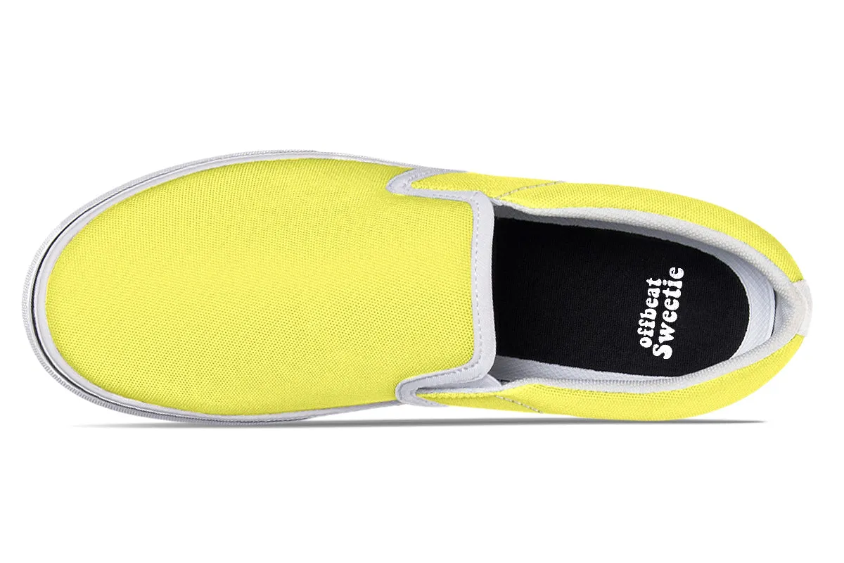 Yellow And Green Mismatch Slip Ons