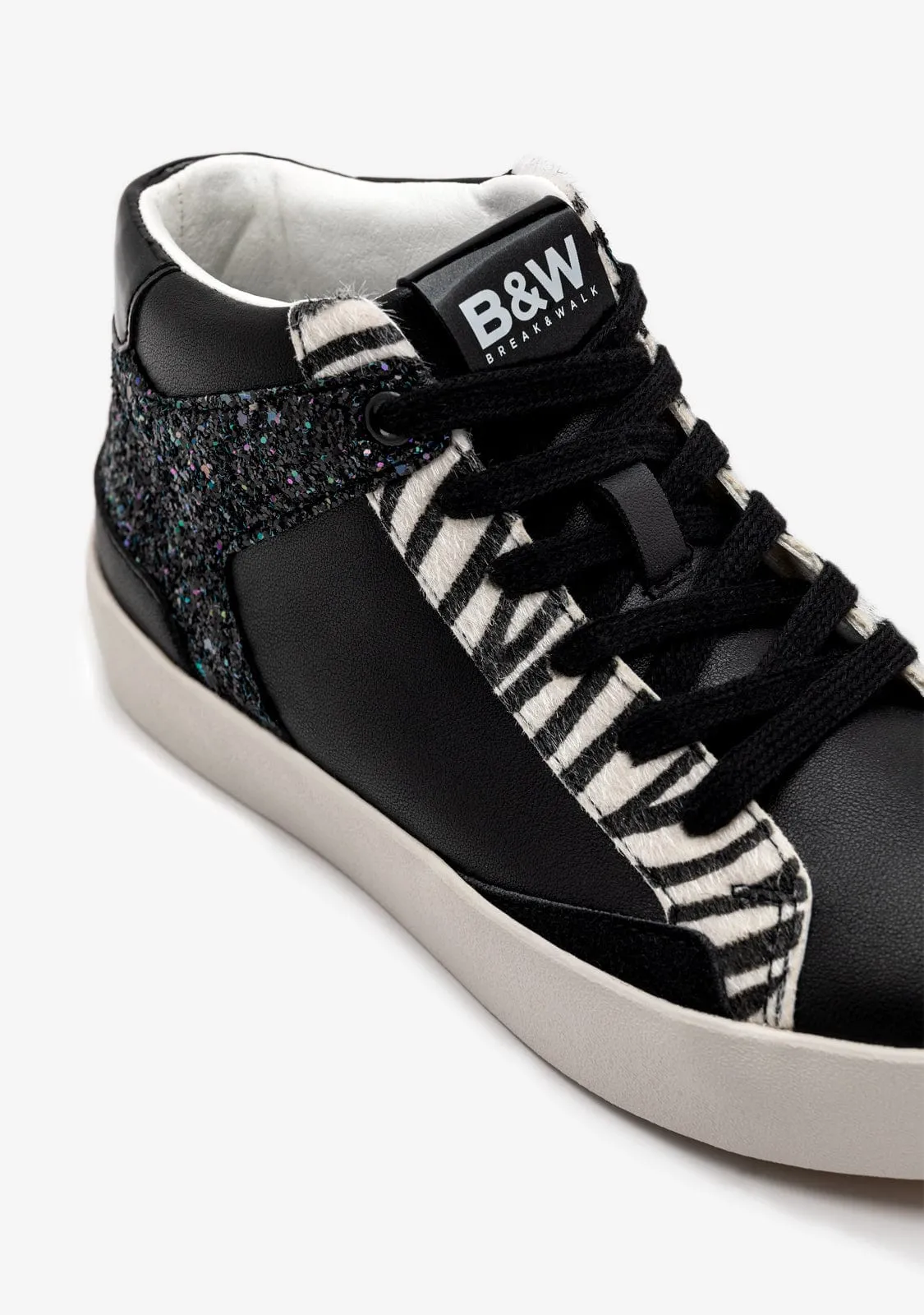 Zebra Glitter High-Top Sneakers B&W