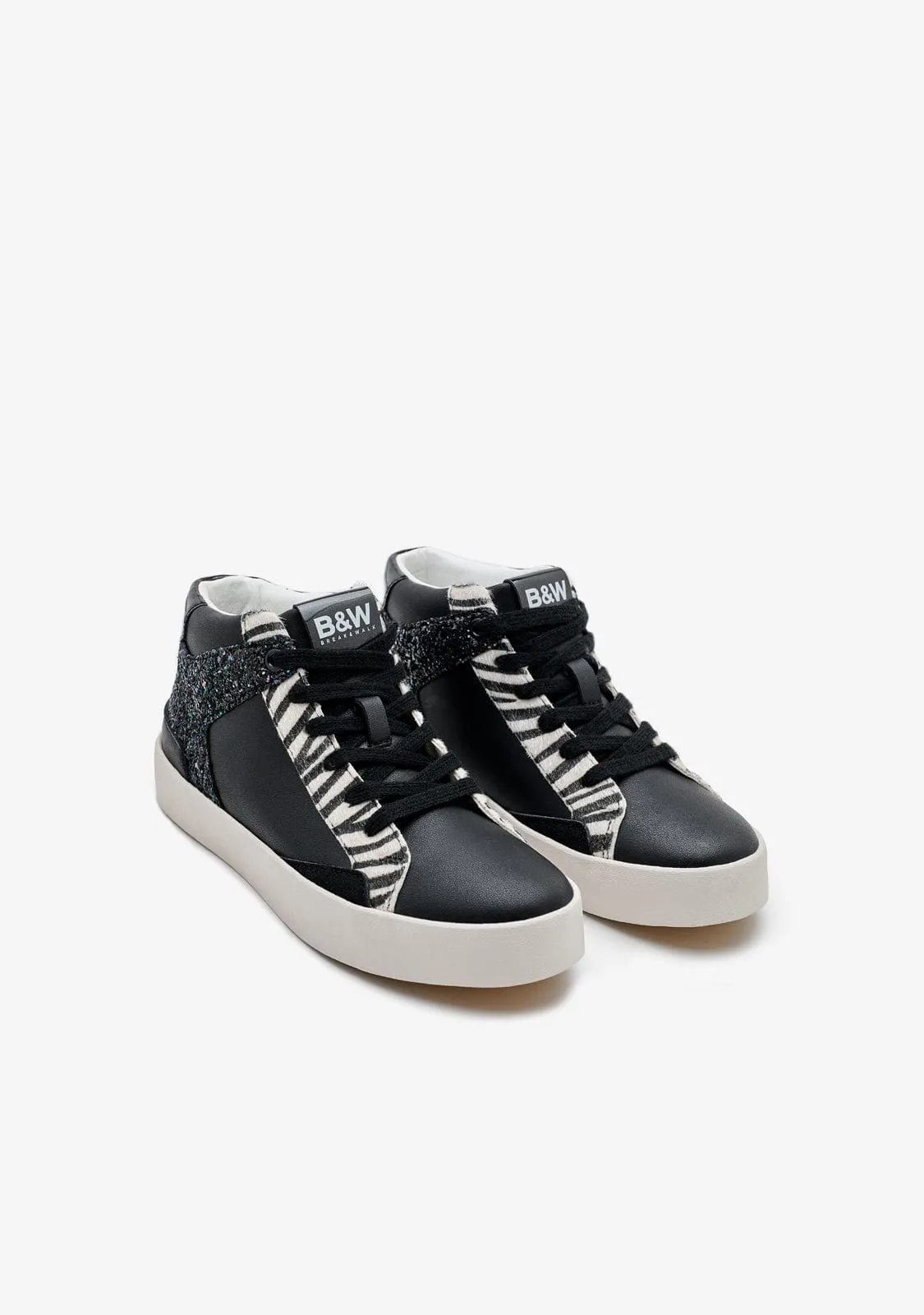 Zebra Glitter High-Top Sneakers B&W
